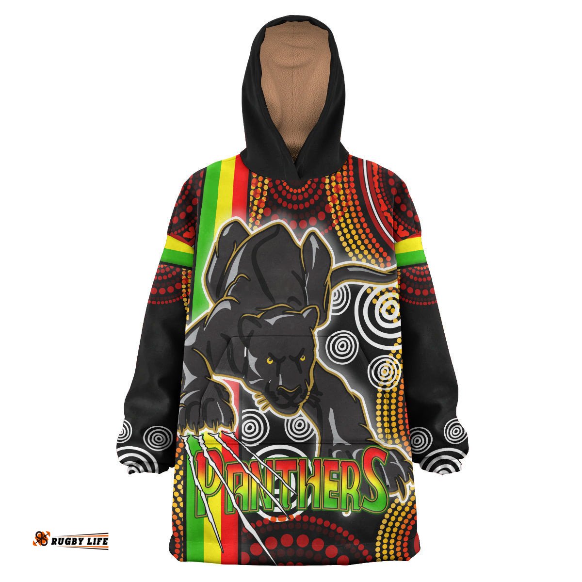 panthers rugby snug hoodie custom black panther with aboriginal contemporary dot painting pattern oodie blanket