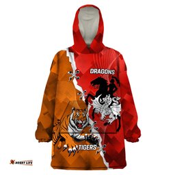 personalised dragons and tigers rugby wearable blanket hoodie sporty style