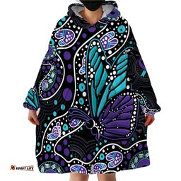 australia indigenous wearable blanket hoodie teal purple ribbon butterfly aboriginal arts