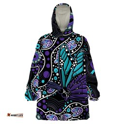 australia indigenous wearable blanket hoodie teal purple ribbon butterfly aboriginal arts