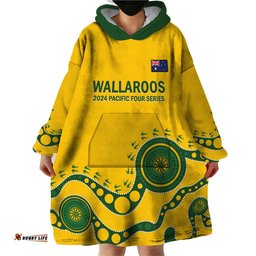 custom australia rugby wearable blanket hoodie go wallaroos 2024 pacific aboriginal art