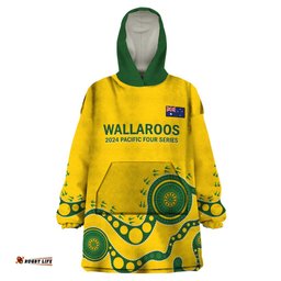 custom australia rugby wearable blanket hoodie go wallaroos 2024 pacific aboriginal art