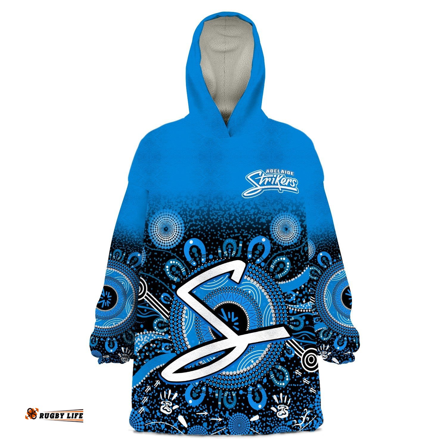 custom text and number adelaide strikers wearable blanket hoodie aboriginal sunshine