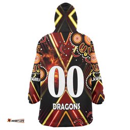 St. George Illawarra Dragons Snug Hoodie - Custom Dragons Mascot Illawarra with Aboriginal Inspired Art Player And Number Oodie Blanket