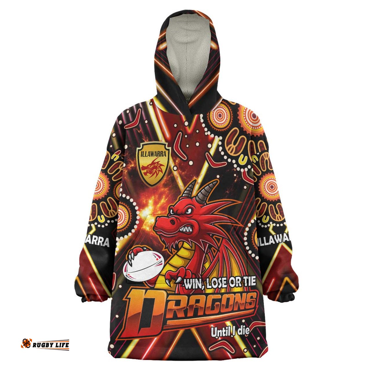 St. George Illawarra Dragons Snug Hoodie - Custom Dragons Mascot Illawarra with Aboriginal Inspired Art Player And Number Oodie Blanket