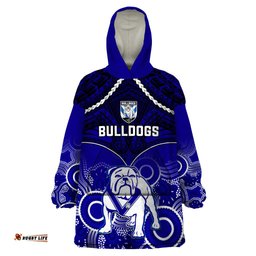 personalised bulldogs rugby wearable blanket hoodie go doggies aboriginal mix polynesian pattern