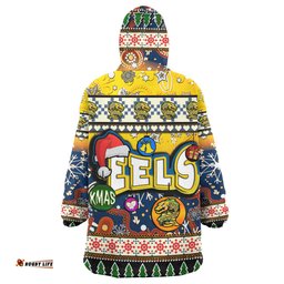 Parramatta Eels Christmas Snug Hoodie - Custom Xmas Parramatta Eels Christmas Balls, Snowflake With Aboriginal Inspired Patterns Oodie Blanket