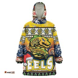 Parramatta Eels Christmas Snug Hoodie - Custom Xmas Parramatta Eels Christmas Balls, Snowflake With Aboriginal Inspired Patterns Oodie Blanket