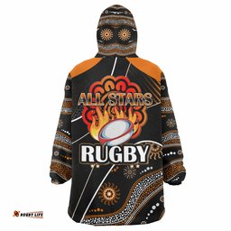 all stars rugby snug hoodie custom anzac rugby ball in fire oodie blanket