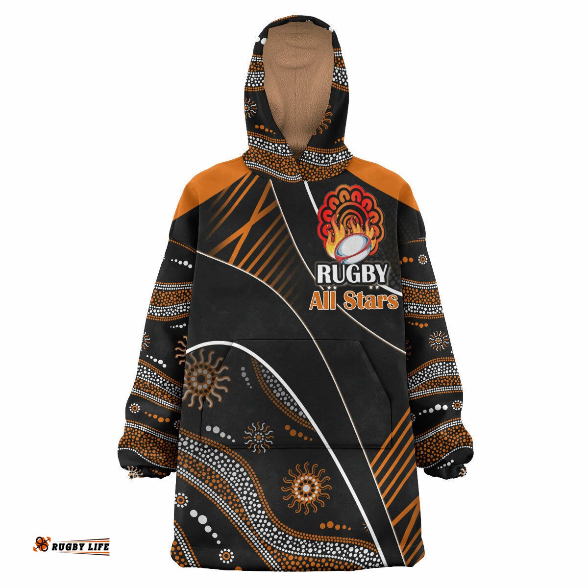 all stars rugby snug hoodie custom anzac rugby ball in fire oodie blanket