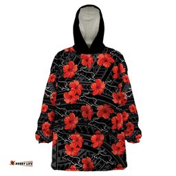 custom text and number panthers rugby wearable blanket hoodie polynesian style with hibiscus
