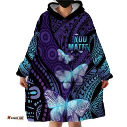 you matter suicide prevention awareness wearable blanket hoodie butterfly aboriginal mix polynesian pattern