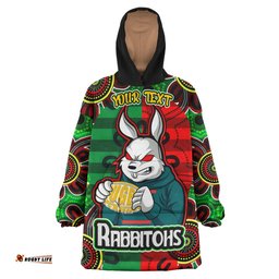 rabbitohs rugby snug hoodie custom rabbitohs with rugby ball aboriginal style of dot painting patterns custom oodie blanket