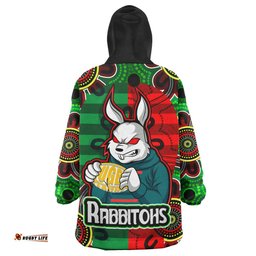 rabbitohs rugby snug hoodie custom rabbitohs with rugby ball aboriginal style of dot painting patterns custom oodie blanket