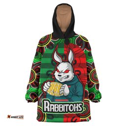 rabbitohs rugby snug hoodie custom rabbitohs with rugby ball aboriginal style of dot painting patterns custom oodie blanket