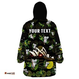 custom personalised australia wearable blanket hoodie aboriginal golden wattle mix koala and sydney opera house