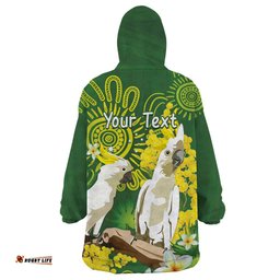 personalised australia golden wattle and cacatua galerita wearable blanket hoodie aboriginal art