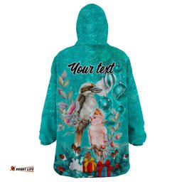 personalised kookaburra and cockatoo wearable blanket hoodie australia merry christmas aboriginal teal style