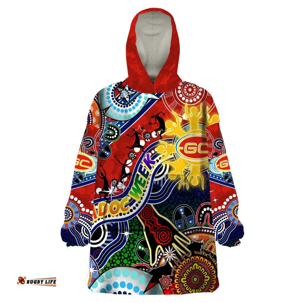 custom naidoc week 2024 gold coast suns wearable blanket hoodie australia aboriginal dot painting dt02
