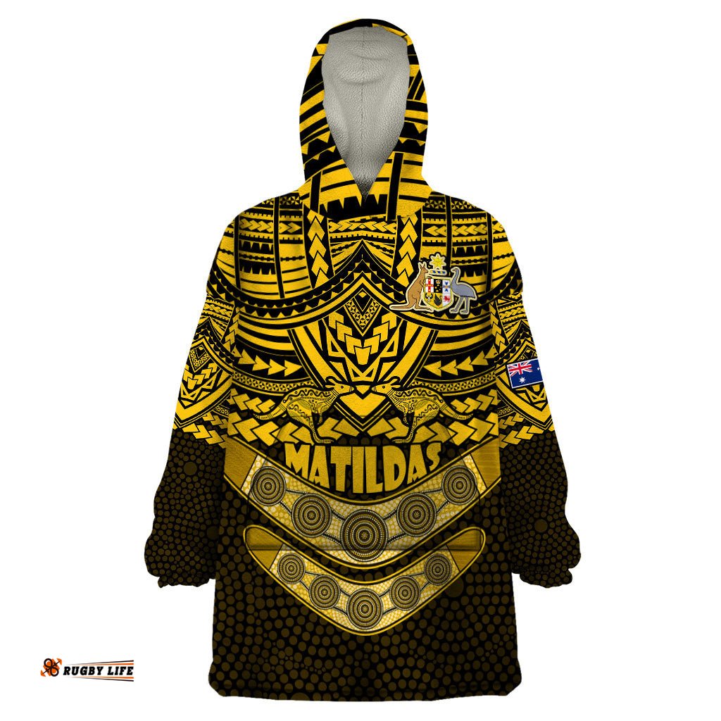 matildas soccer wearable blanket hoodie polynesian and aboriginal gold vibe