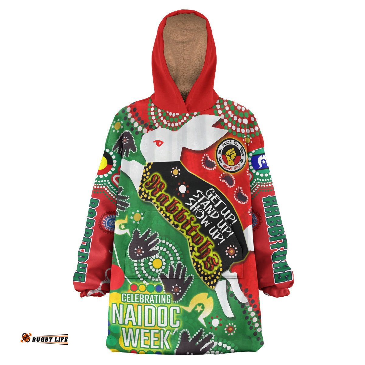 rabbitohs rugby naidoc week watercolour snug hoodie rabbitohs getting up standing up showing up oodie blanket