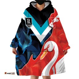 swans port adelaide football custom wearable blanket hoodie cracked metal style