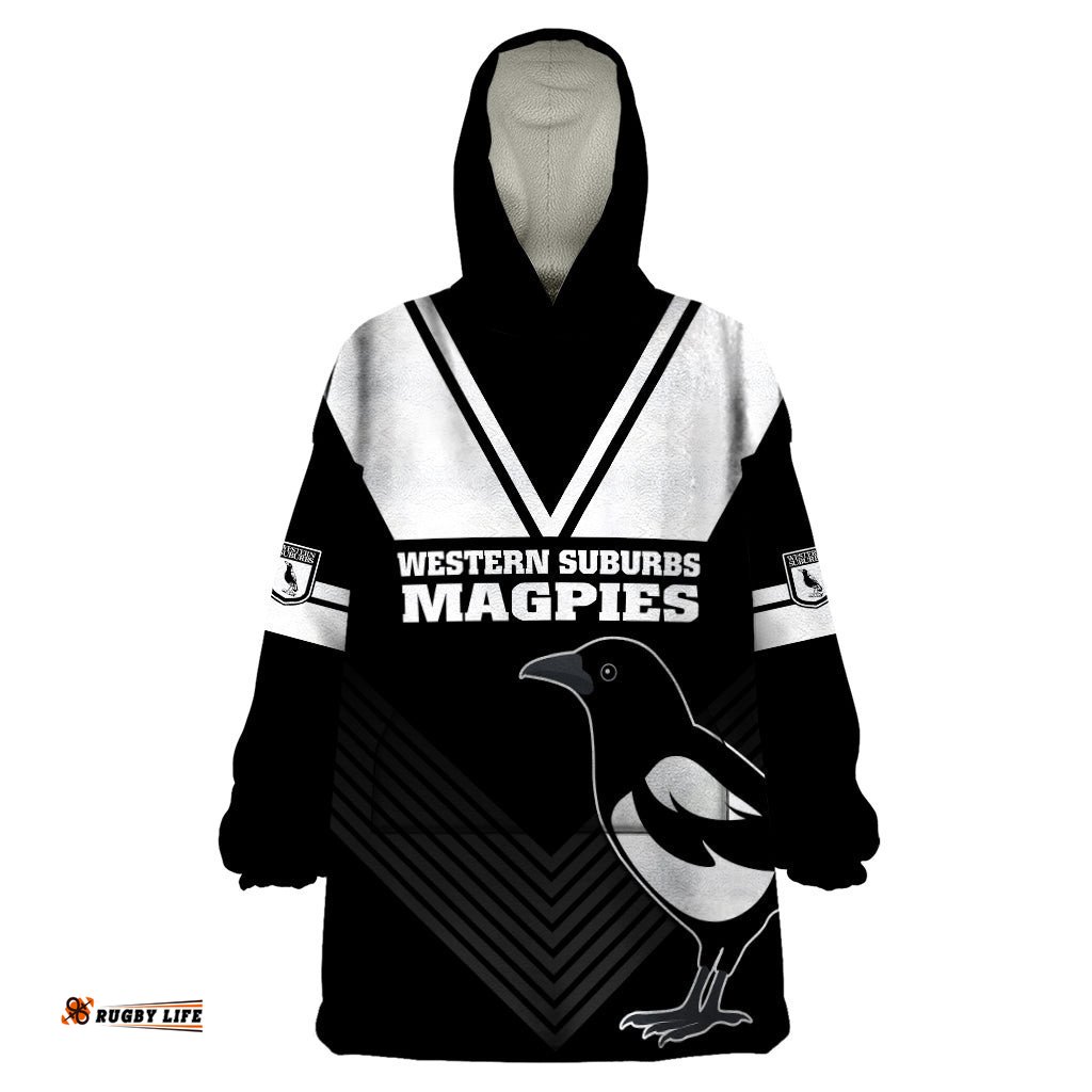custom text and number western suburbs magpies rugby wearable blanket hoodie simple style