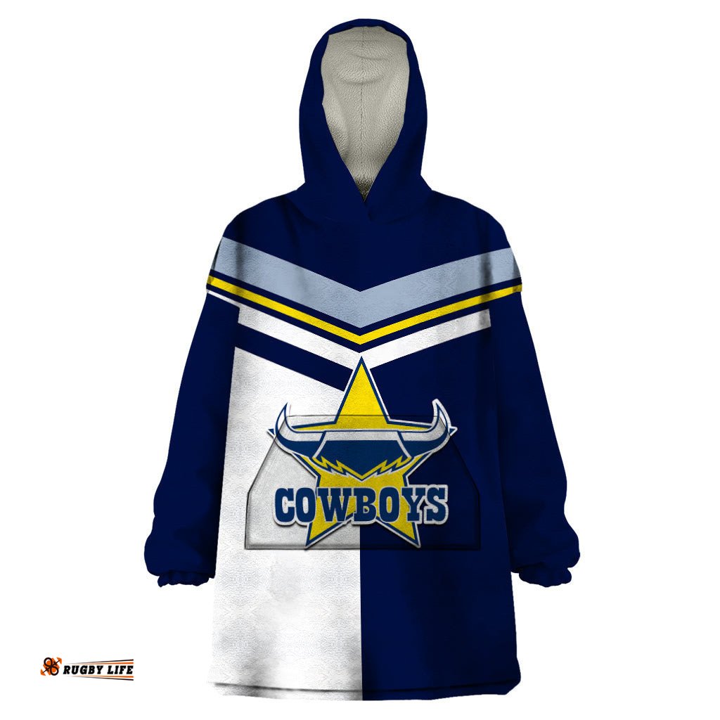 custom text and number nrl cowboys wearable blanket hoodie mix jersey