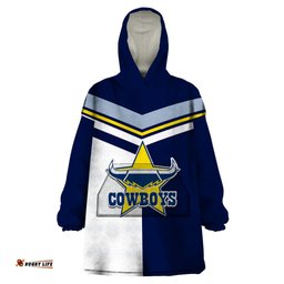 custom text and number nrl cowboys wearable blanket hoodie mix jersey