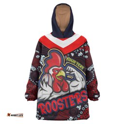 roosters rugby snug hoodie custom roosters rugby ball with aboriginal contemporary dot painting pattern oodie blanket