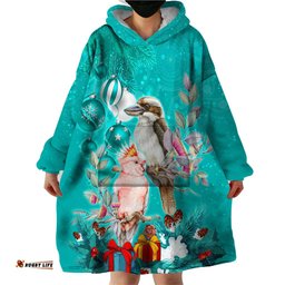 kookaburra and cockatoo wearable blanket hoodie australia merry christmas aboriginal teal style