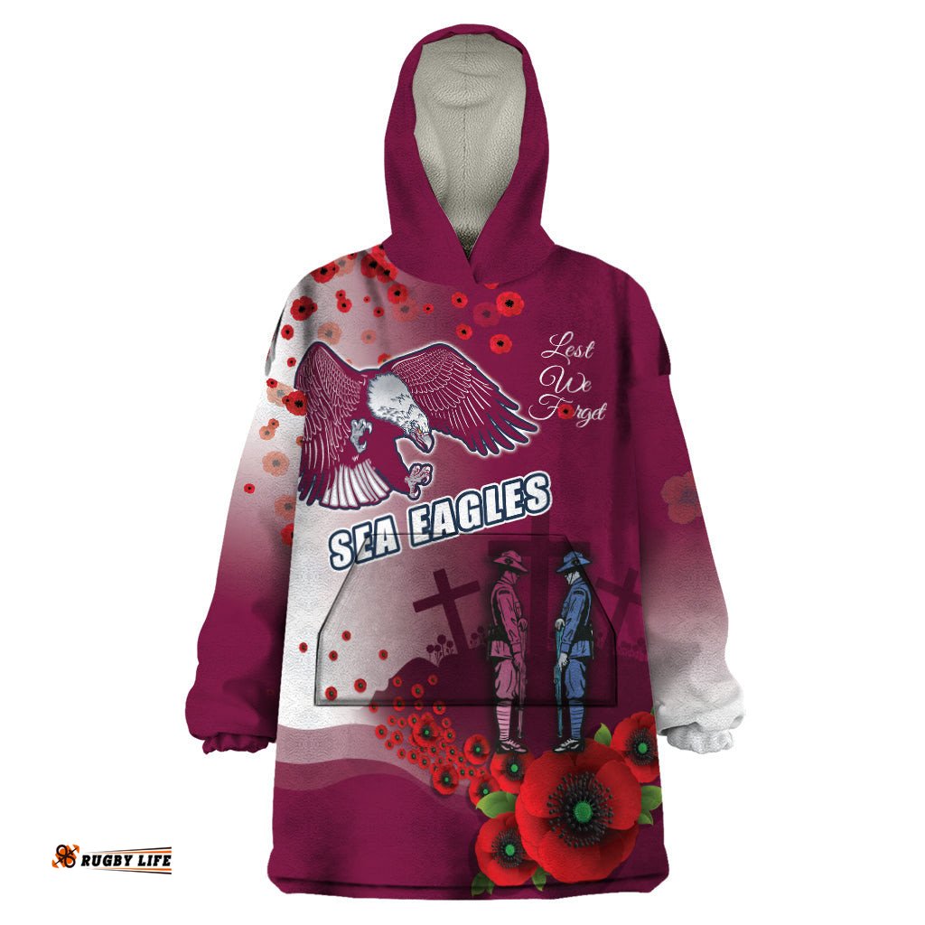 custom sea eagle rugby anzac wearable blanket hoodie the military soldiers with red poppy