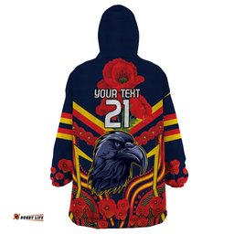 custom crows football anzac wearable blanket hoodie poppy soldier with aboriginal dots art