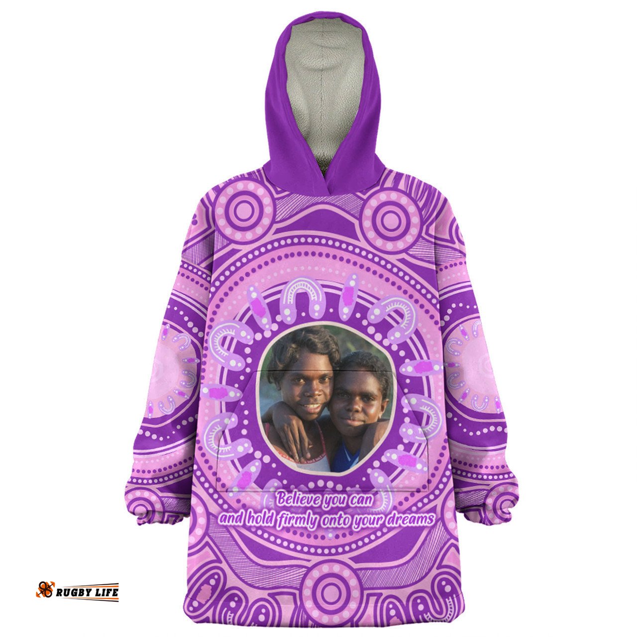 Australia Aboriginal Custom Snug Hoodie - Believe You Can And Hold Firmly Onto Your Dreams Personalised Photo (Purple) Snug Hoodie