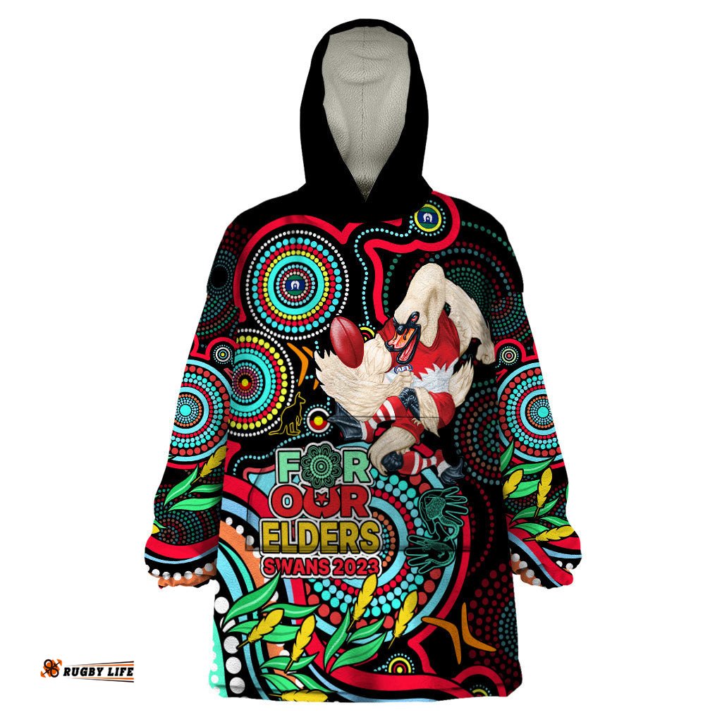 swans football aboriginal art wearable blanket hoodie naidoc indigenous tribal