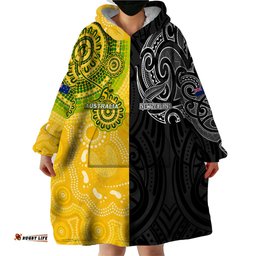 personalised australia rugby mix new zealands rugby wearable blanket hoodie indigenous half half style