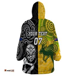 personalised australia rugby mix new zealands rugby wearable blanket hoodie indigenous half half style