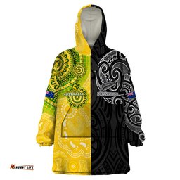 personalised australia rugby mix new zealands rugby wearable blanket hoodie indigenous half half style