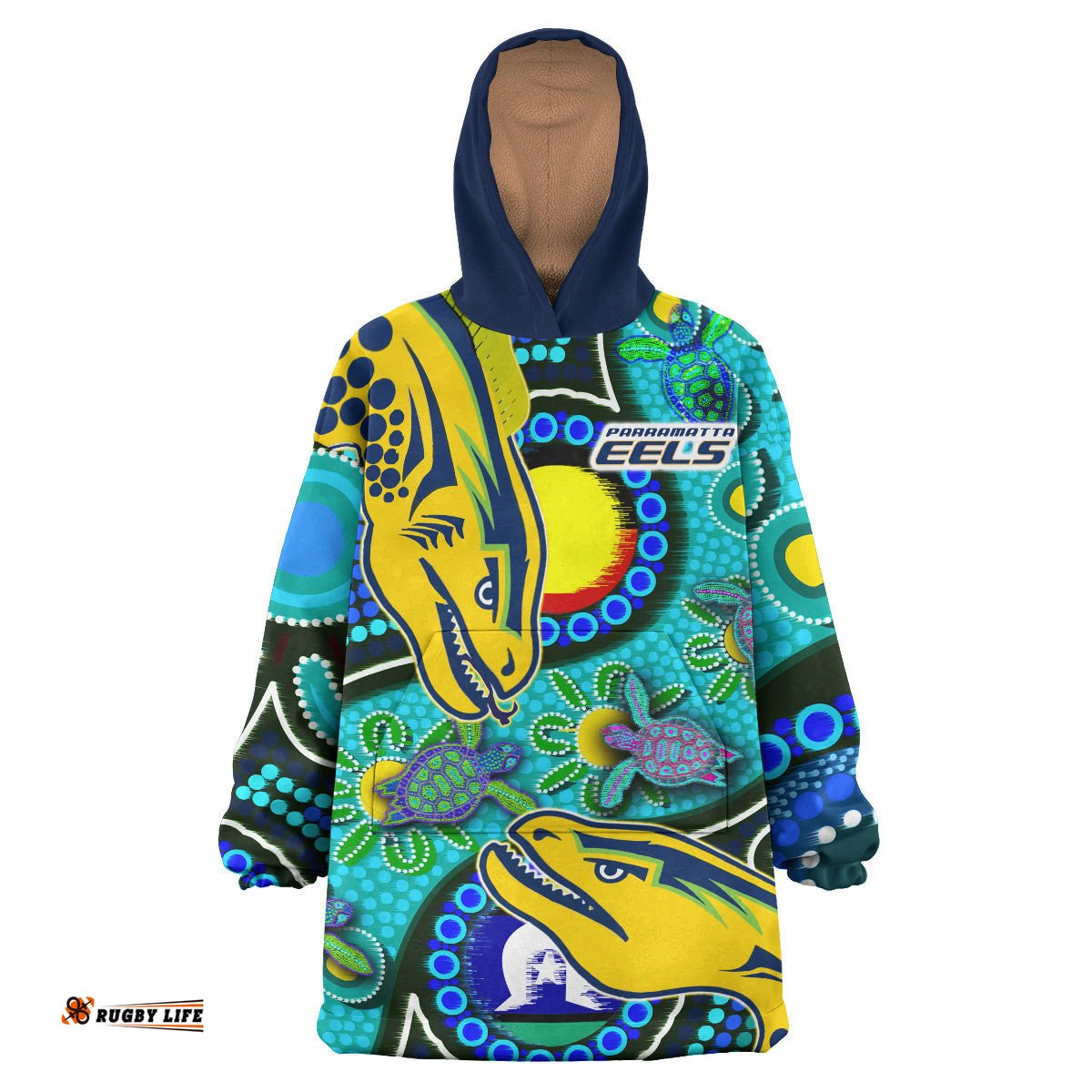 parramatta eels rugby snug hoodie custom indigenous parramatta eels with aboriginal and torres strait islander flag oodie blanket