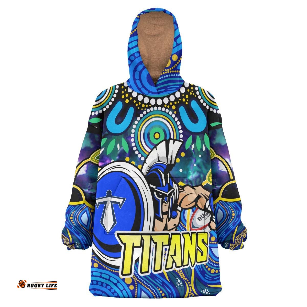 titans rugby snug hoodie custom titans rugby indigenous aboriginal dot painting style oodie blanket