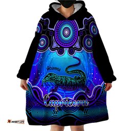 personalised australia capricorn goanna zodiac wearable blanket hoodie auz astrology aboriginal blue
