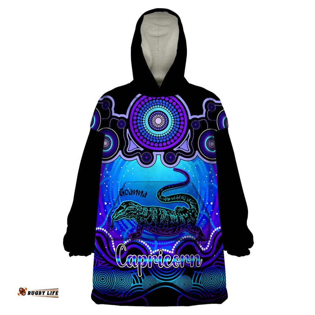 personalised australia capricorn goanna zodiac wearable blanket hoodie auz astrology aboriginal blue