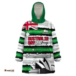 nrl rabittohs australia day custom wearable blanket hoodie sydney opera house glory glory