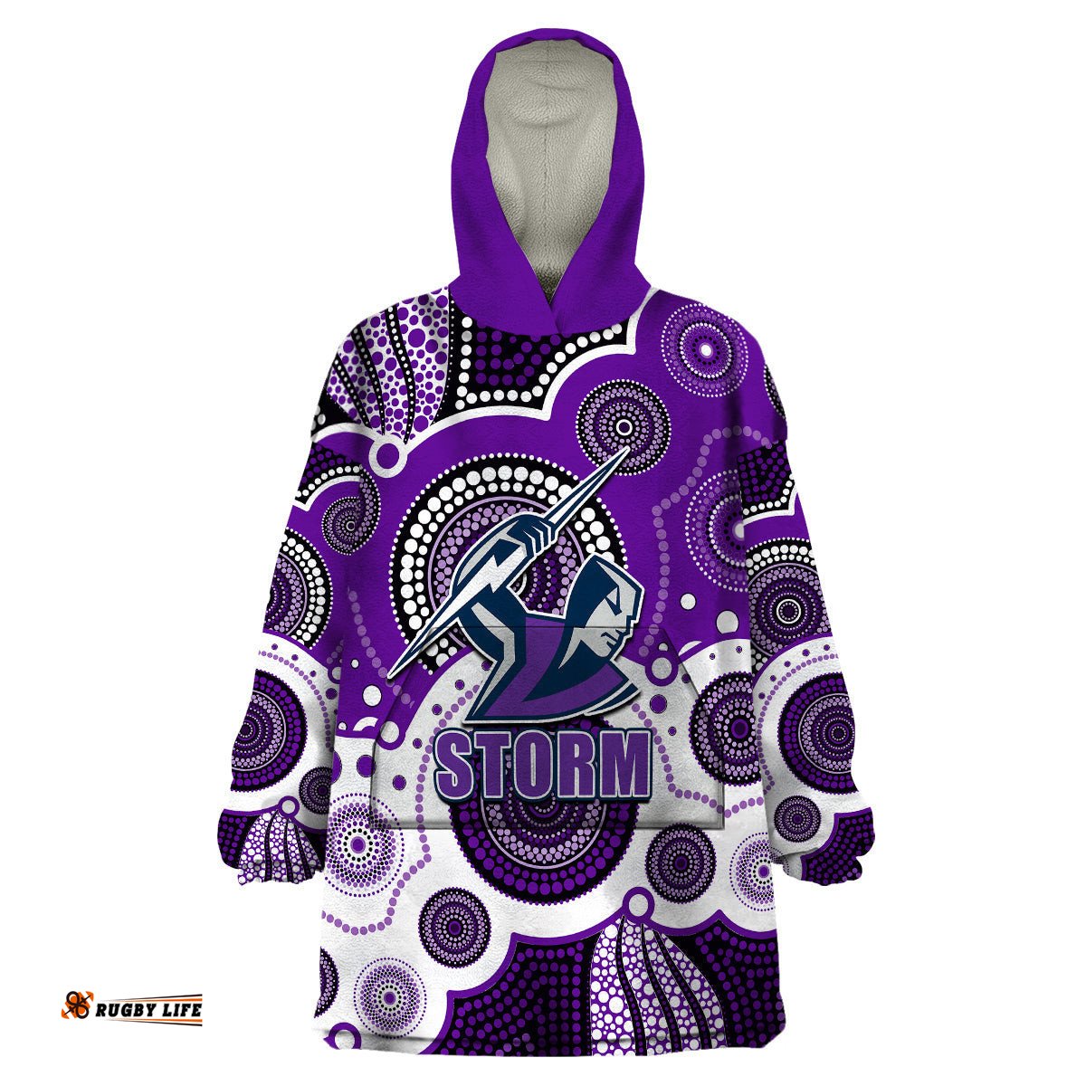 custom personalised and number storm nrl wearable blanket hoodie aboriginal patterns