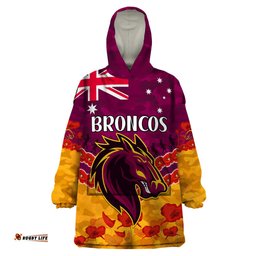 broncos rugby anzac wearable blanket hoodie lest we forget
