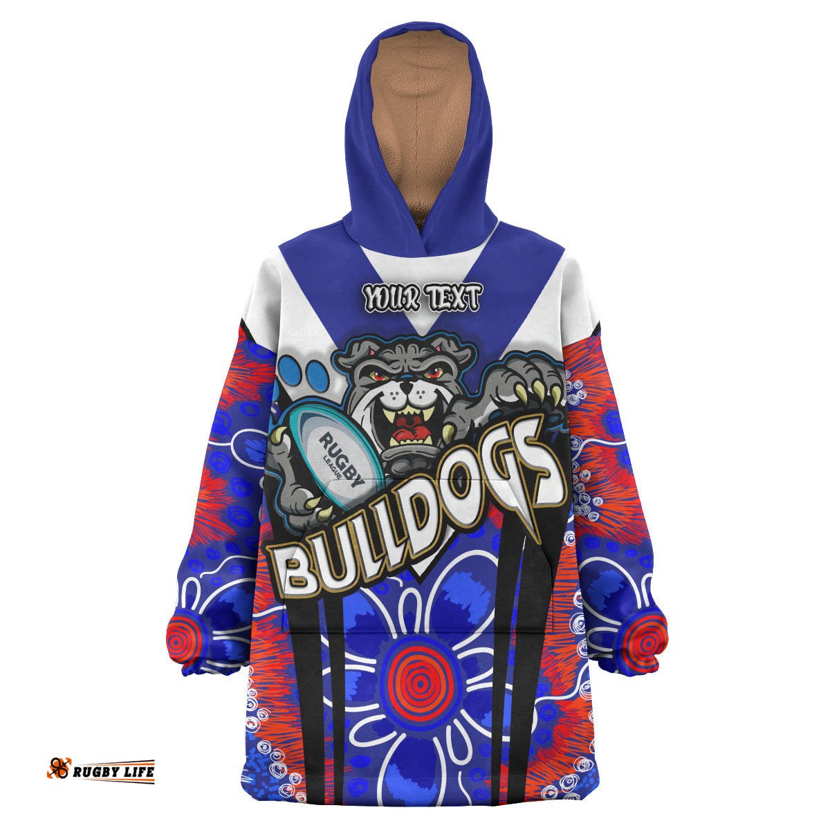 bulldogs rugby snug hoodie custom bulldogs rugby ball with contemporary style of aboriginal painting oodie blanket