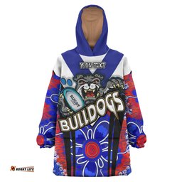 bulldogs rugby snug hoodie custom bulldogs rugby ball with contemporary style of aboriginal painting oodie blanket