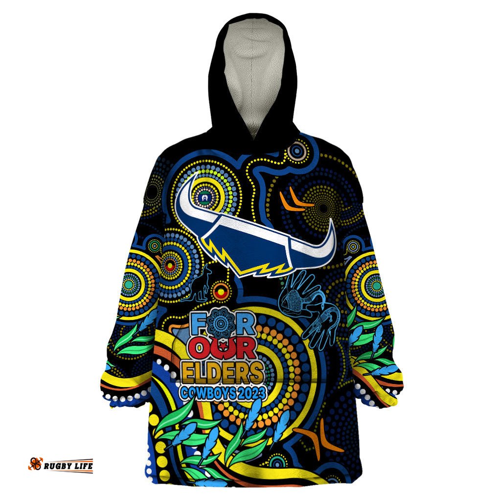 cowboys rugby aboriginal art wearable blanket hoodie naidoc indigenous tribal