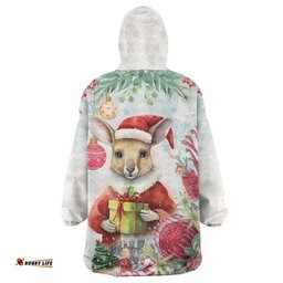 australia christmas wearable blanket hoodie kangaroo santa with aussie flower watercolor