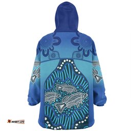Australia Aboriginal Custom Snug Hoodie - Blue Aboriginal Dot With Fish Snug Hoodie